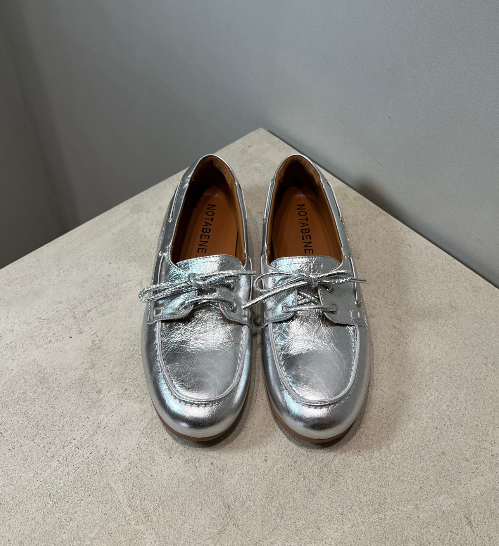 Sample, boat shoe, sølv læder, str. 37