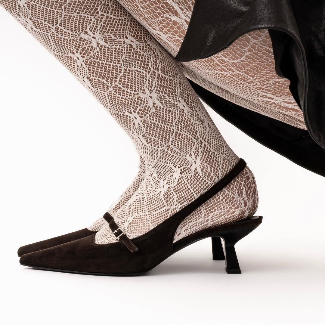 Elina 50 slingback stilettos, dark brown suede