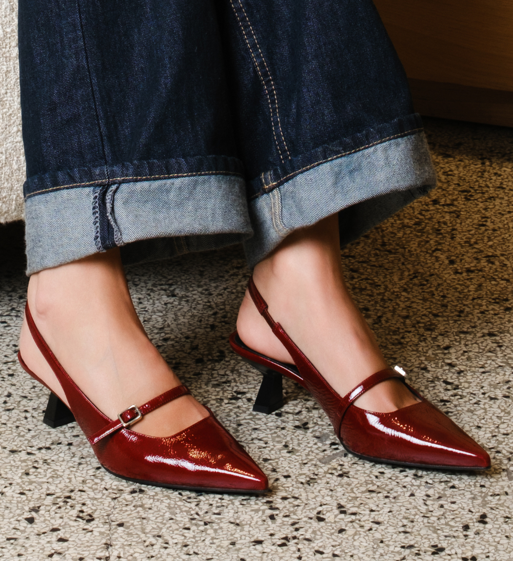 Elina 50 slingback stilettos, Bordeaux patent