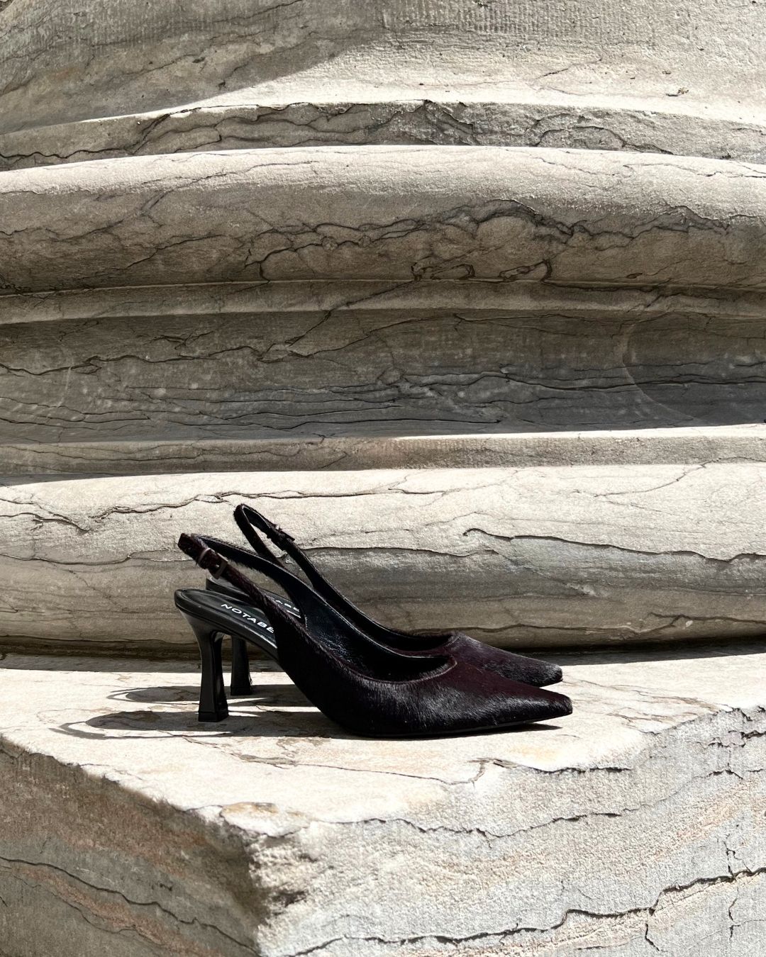 Emilia Low 70 slingback stilettos, dark brown cow fur