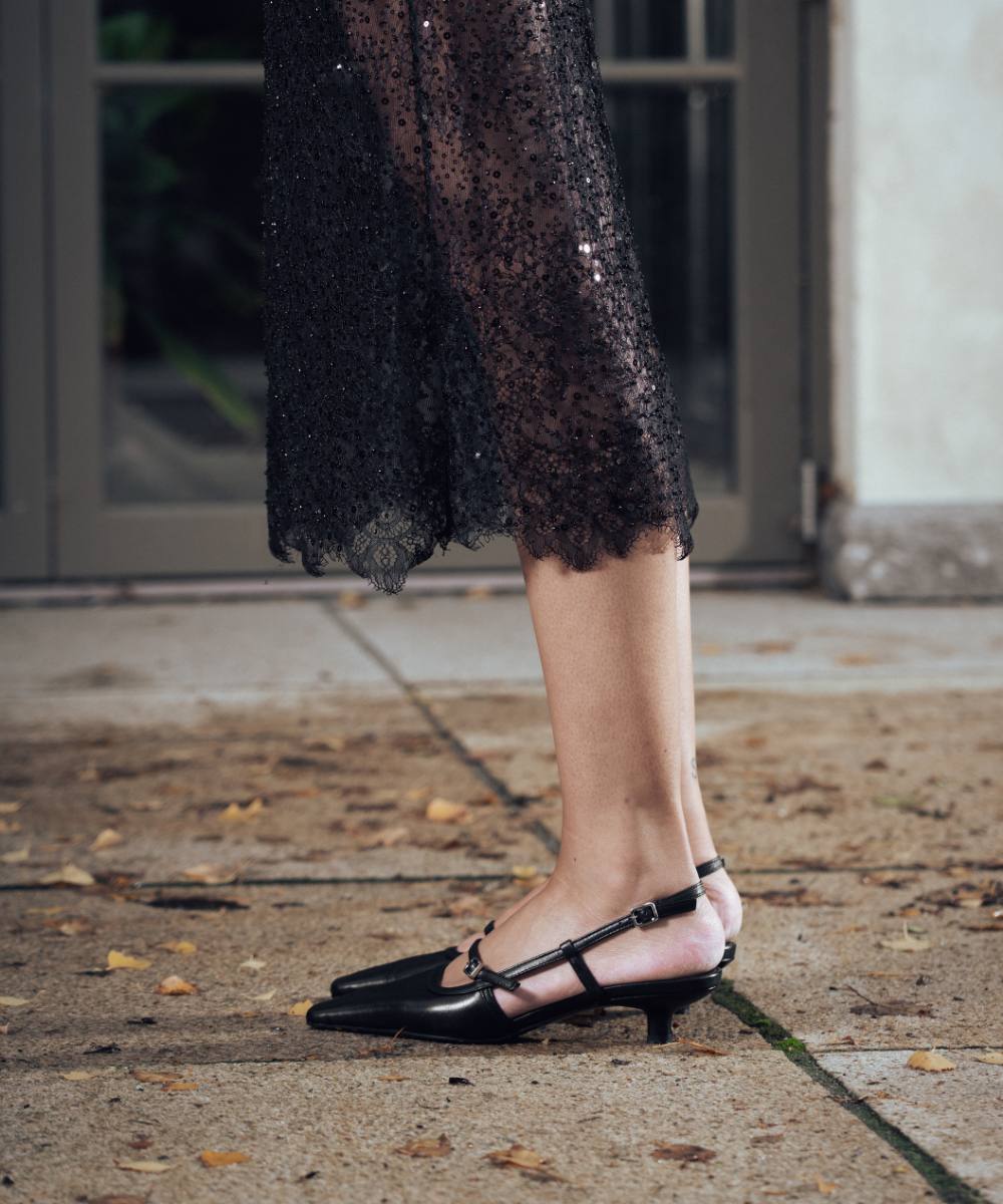 Elenne 35 slingback stiletter, sort læder