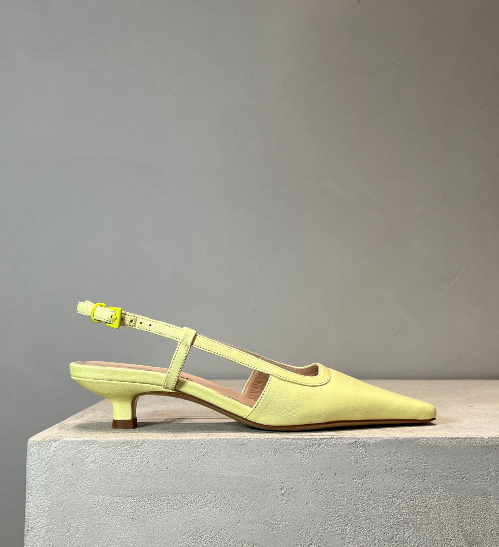 Sample, slingback, gul læder, str. 37