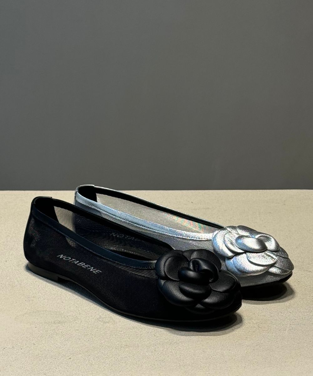 Camelia ballerina, black leather/mesh