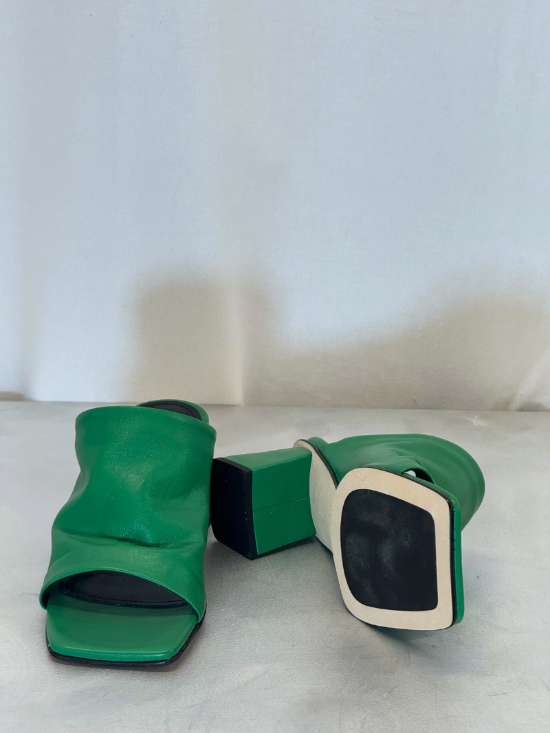 Green sandals with heels, size 35.5