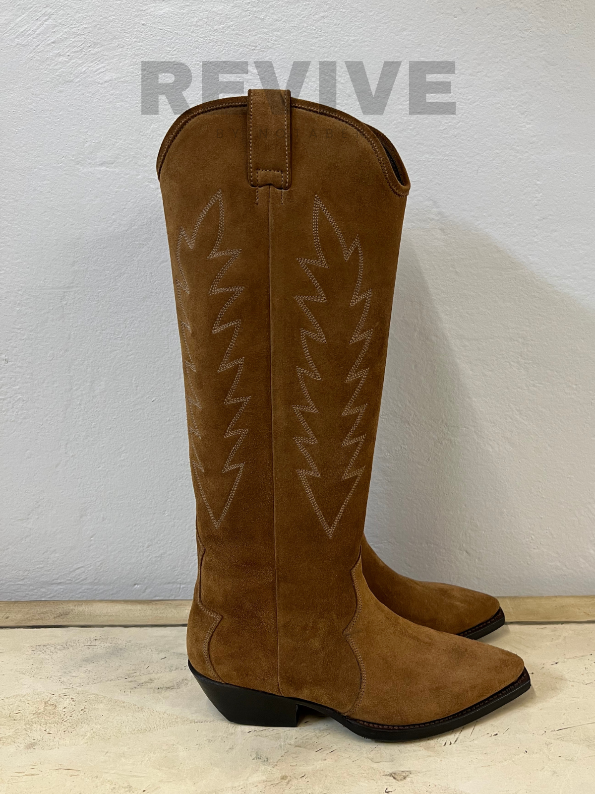 Long brown suede boots, size 36