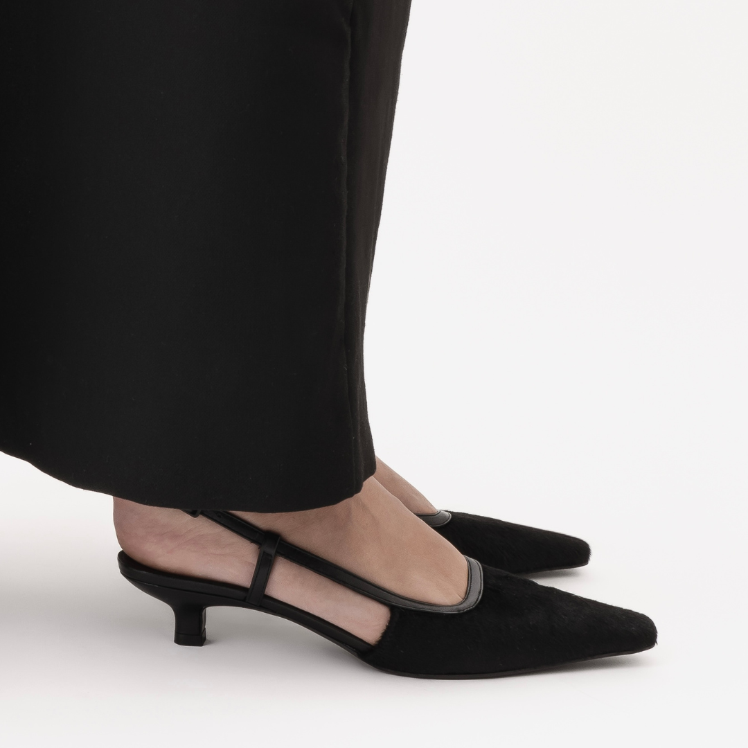 Elena 35 slingback stiletter, sort ko pels