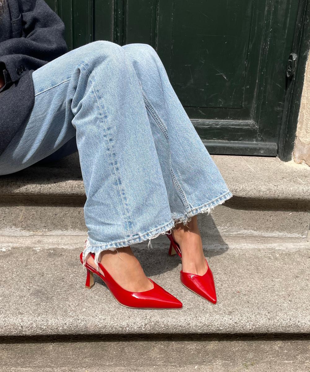 Emira 70 slingback stilettos, red patent