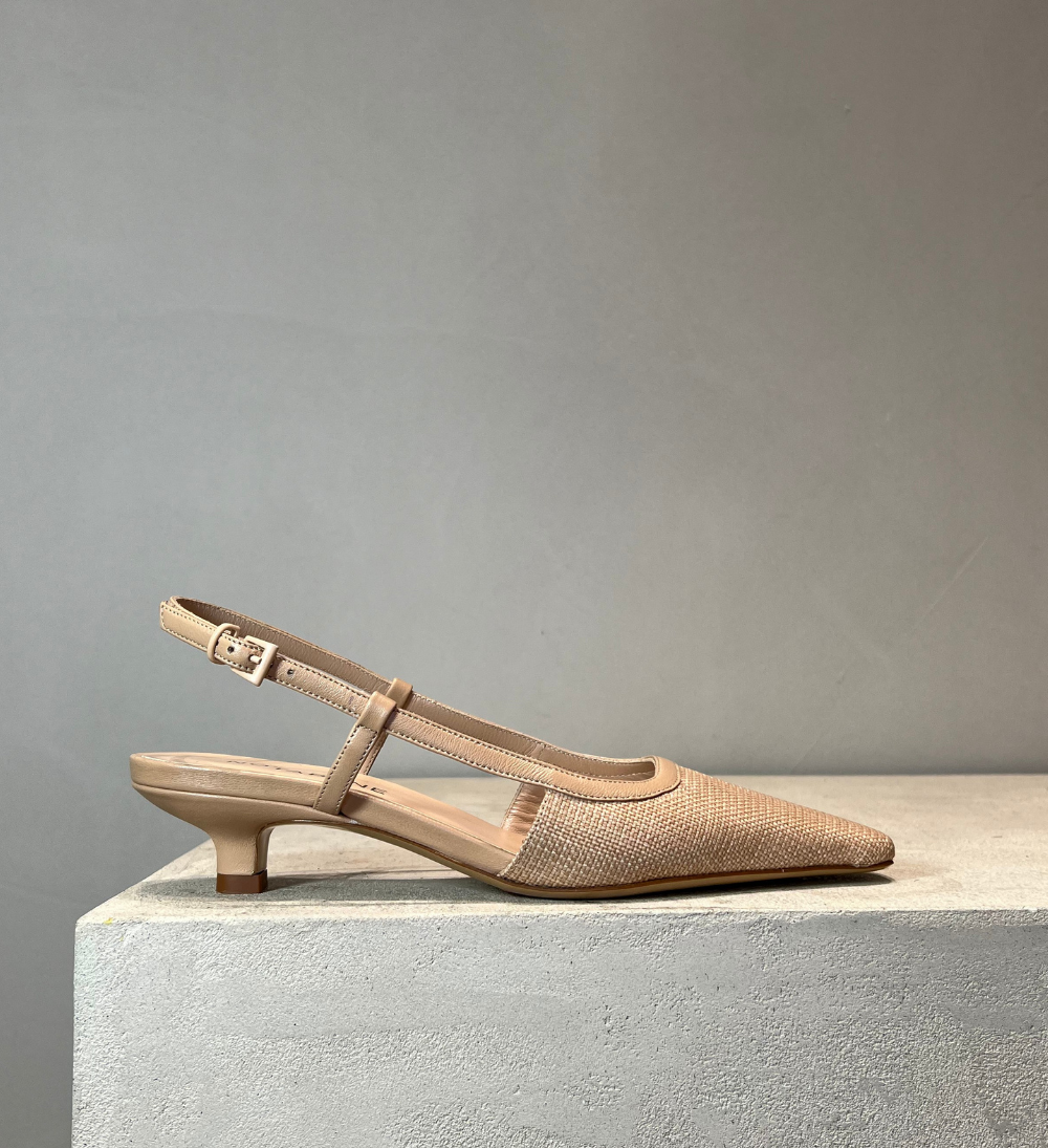 Sample, slingback, nude læder, str. 37