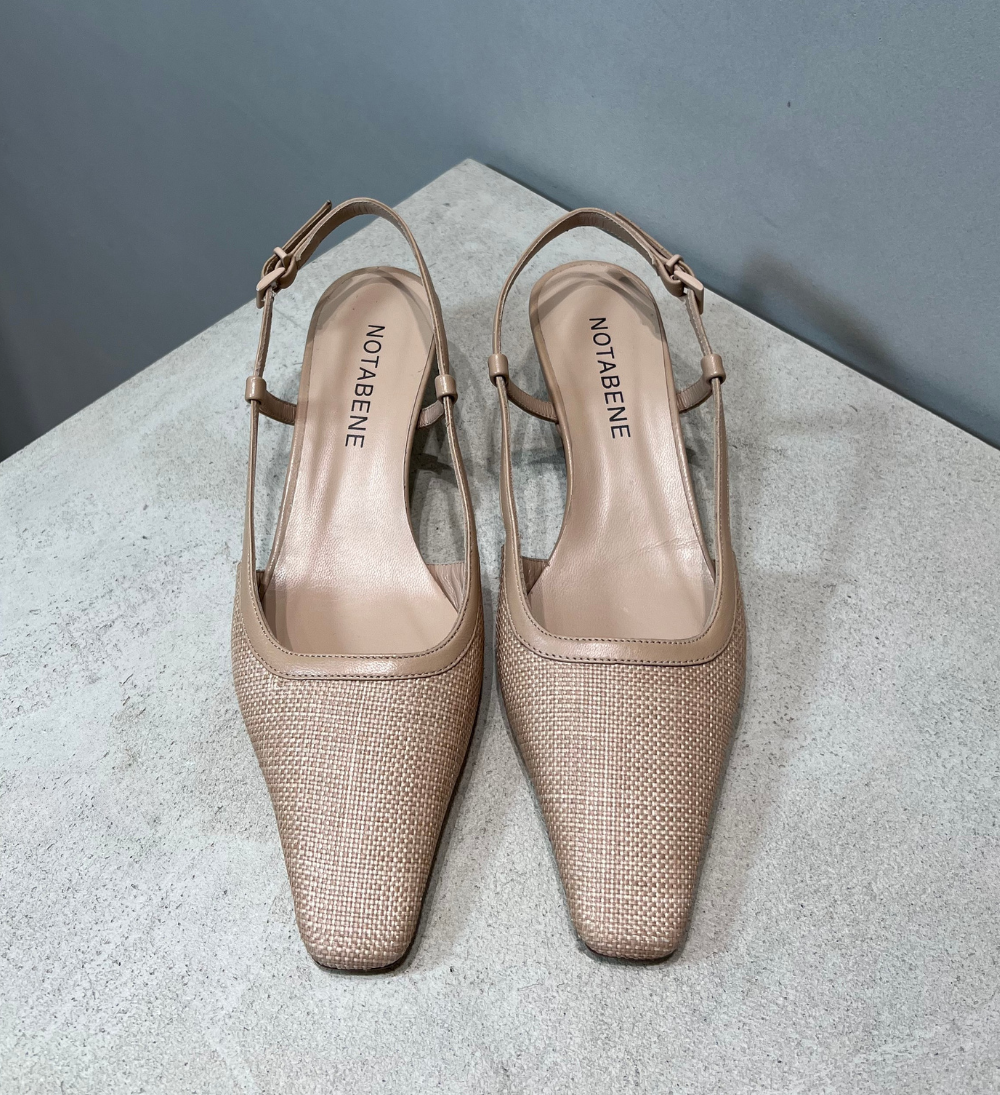 Sample, slingback, nude læder, str. 37