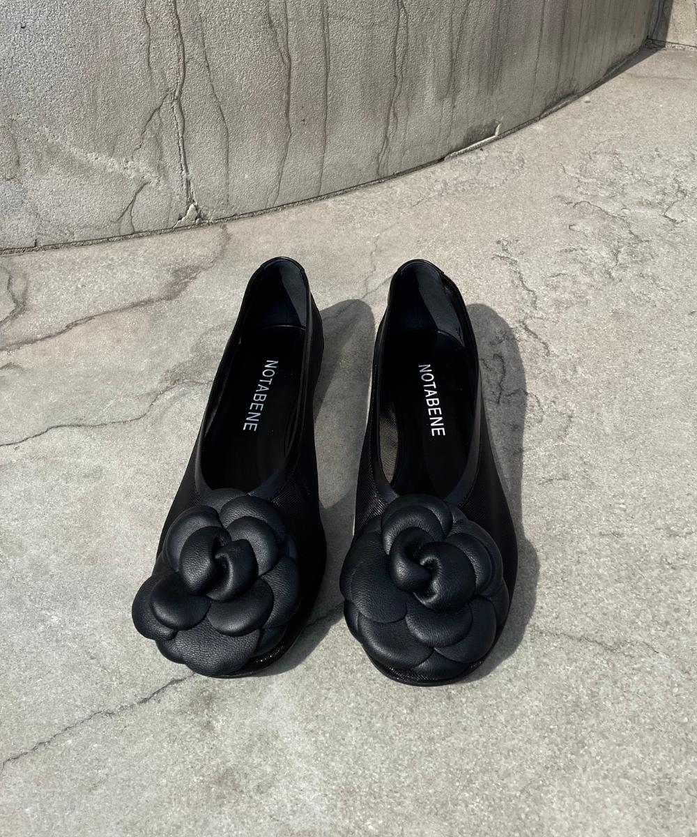 Camelia ballerina, black leather/mesh