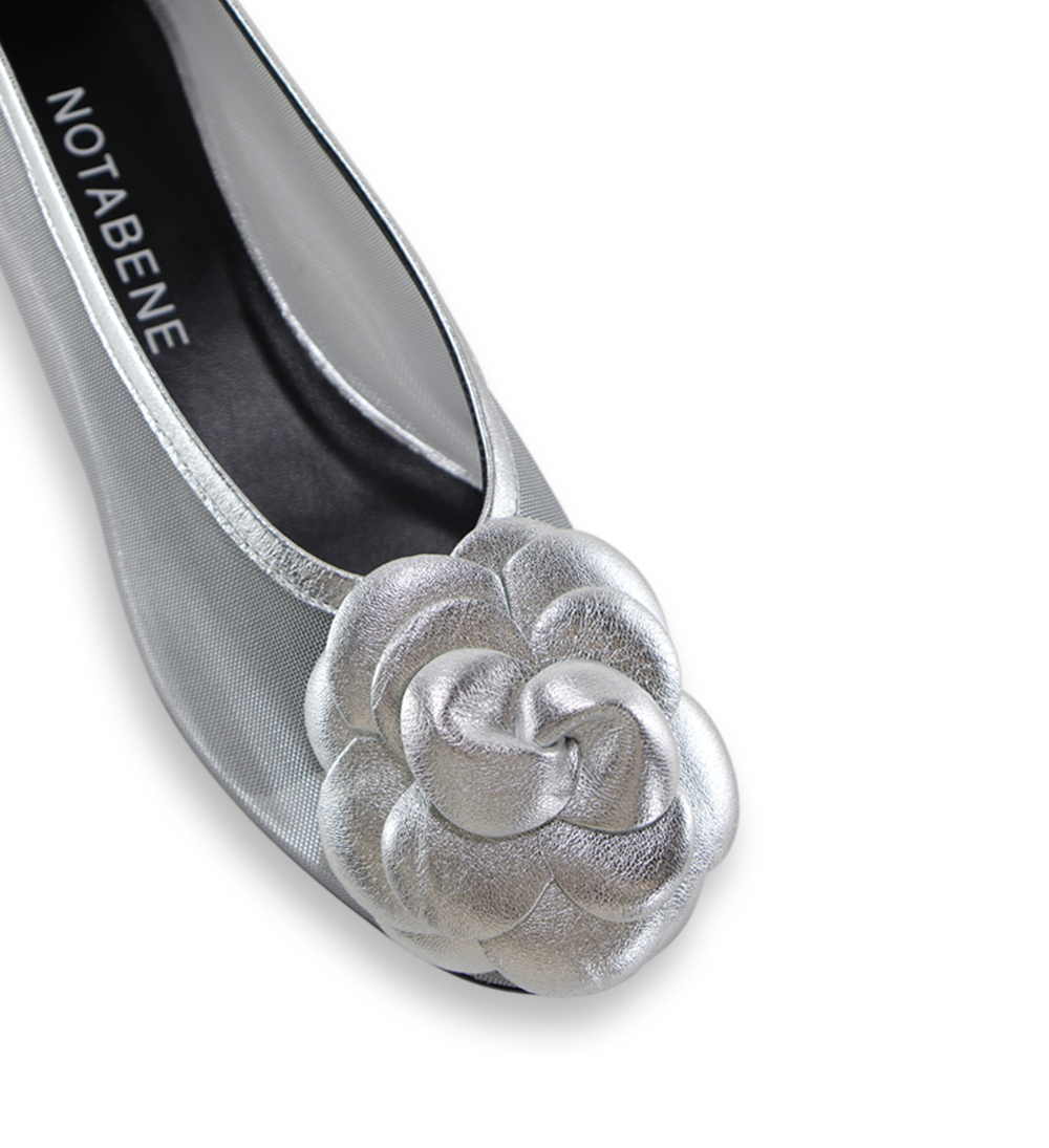 Camelia ballerina, silver leather/mesh