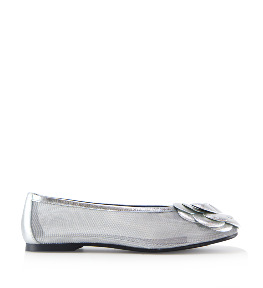 Camelia ballerina, silver leather/mesh
