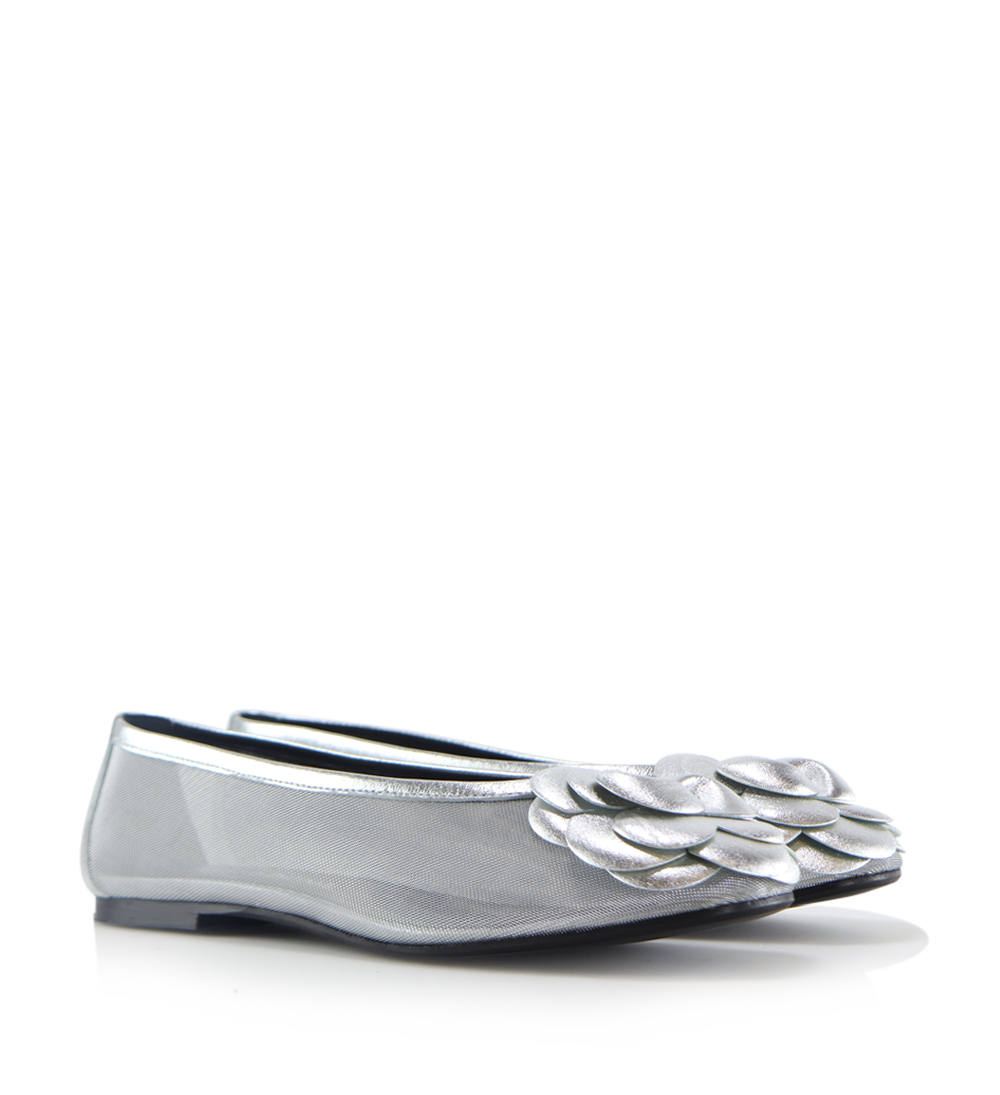 Camelia ballerina, silver leather/mesh
