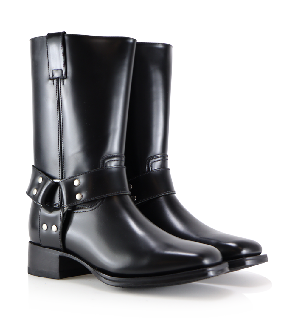 Douglas 30 biker boots, polished black leather