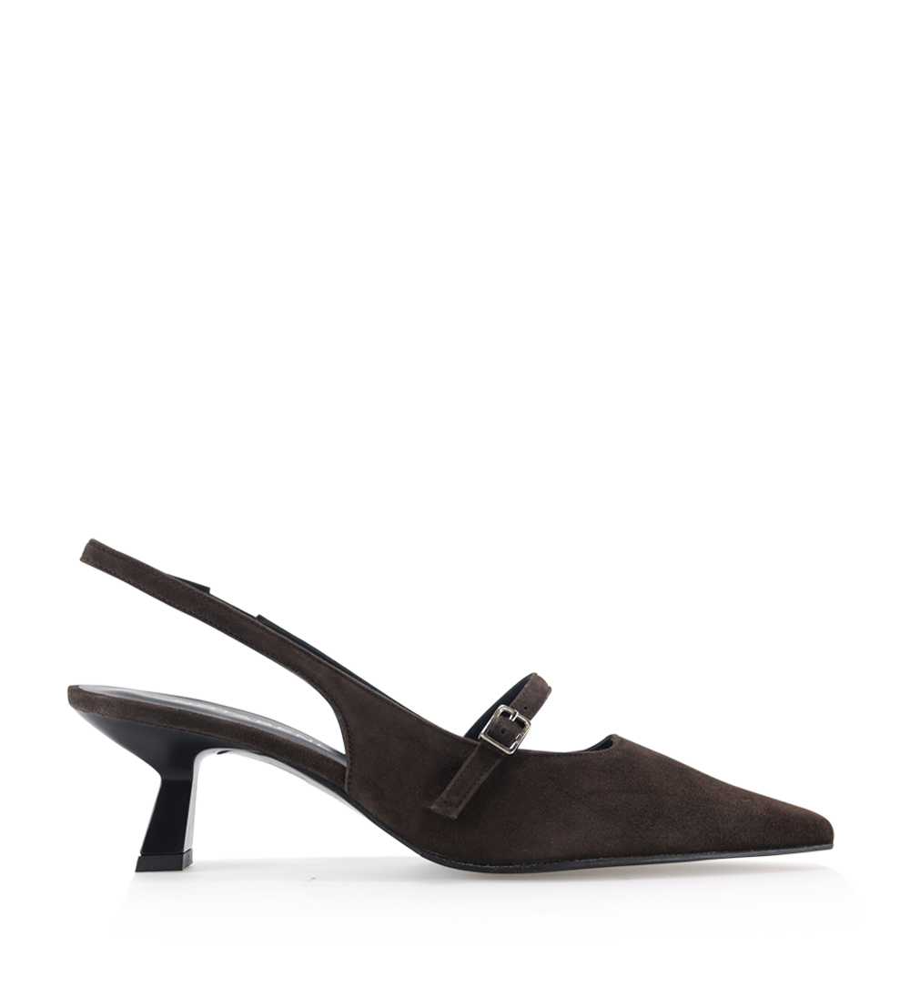 Elina 50 slingback stilettos, dark brown suede
