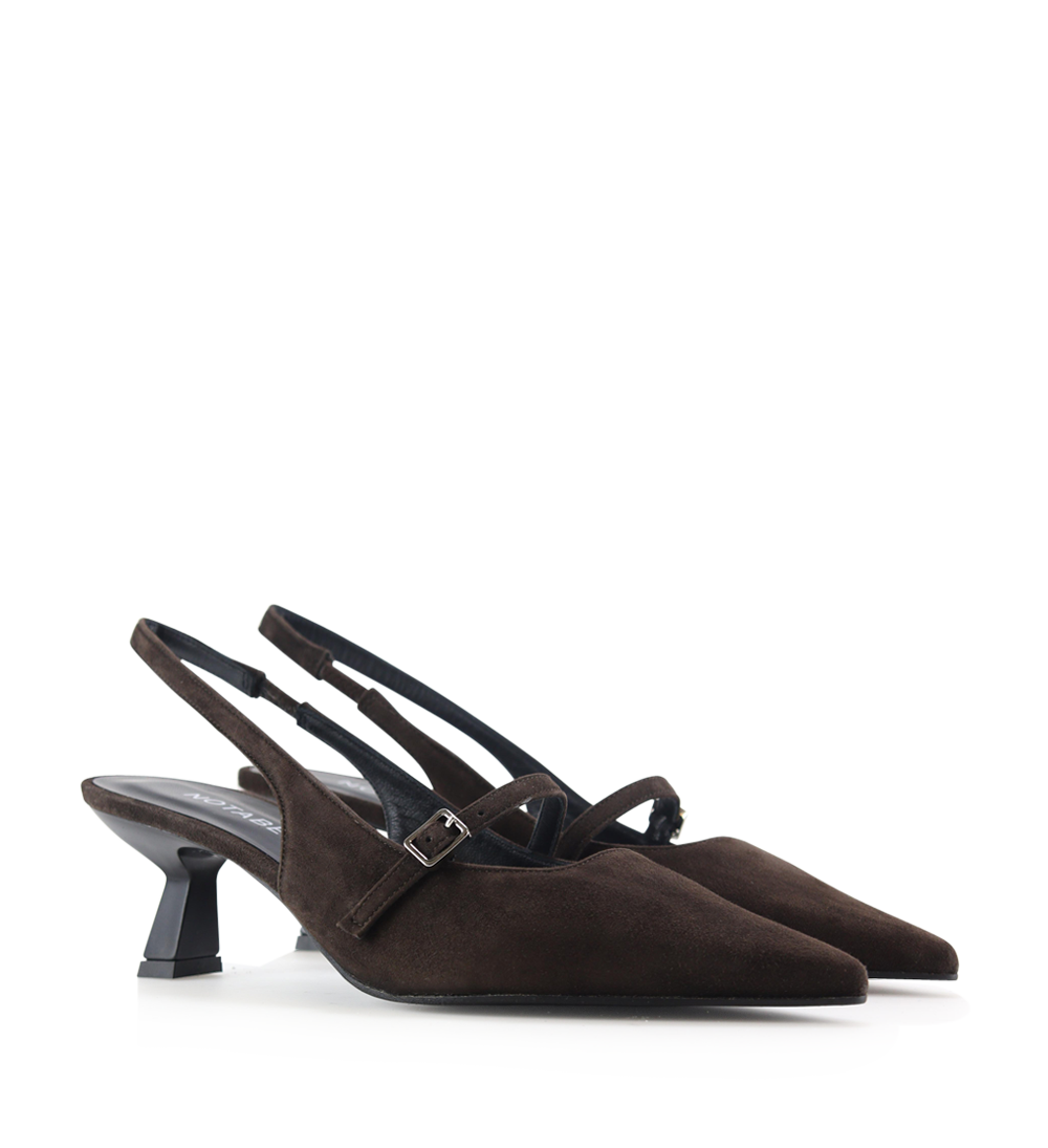 Elina 50 slingback stilettos, dark brown suede