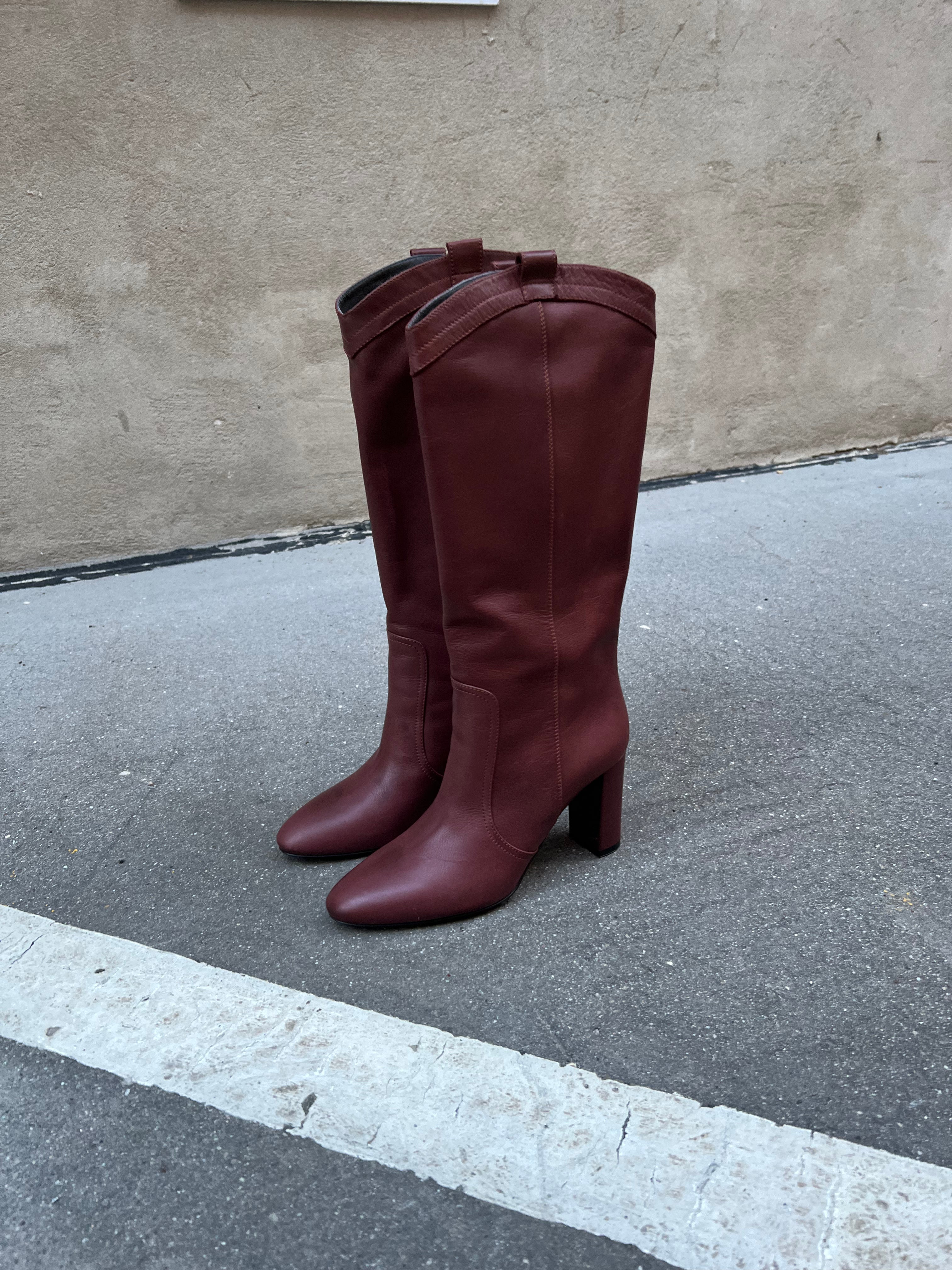 Maria 80 støvler, rød-brun læder