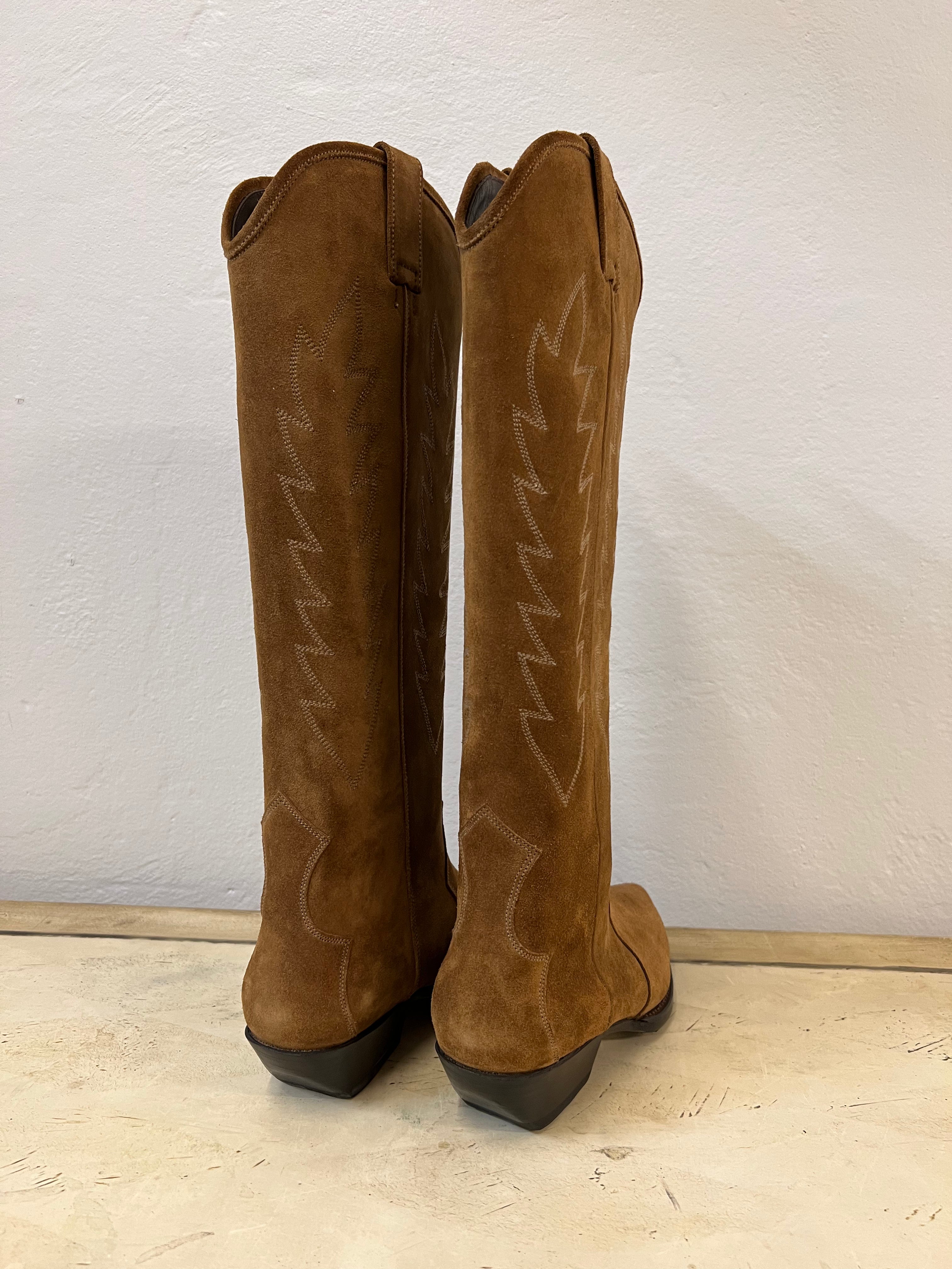 Long brown suede boots, size 36