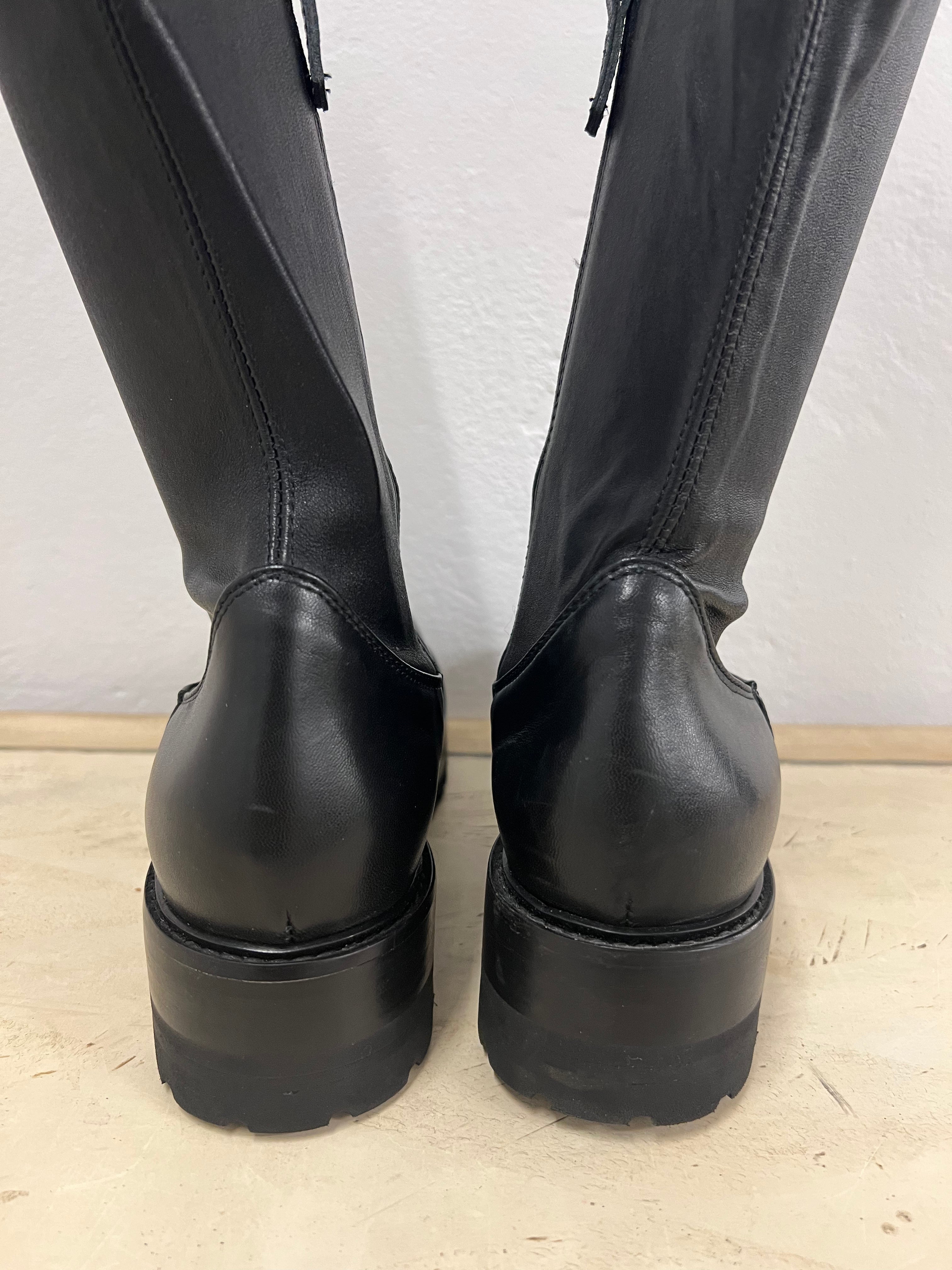 Black long boots on chunky soles, size 38