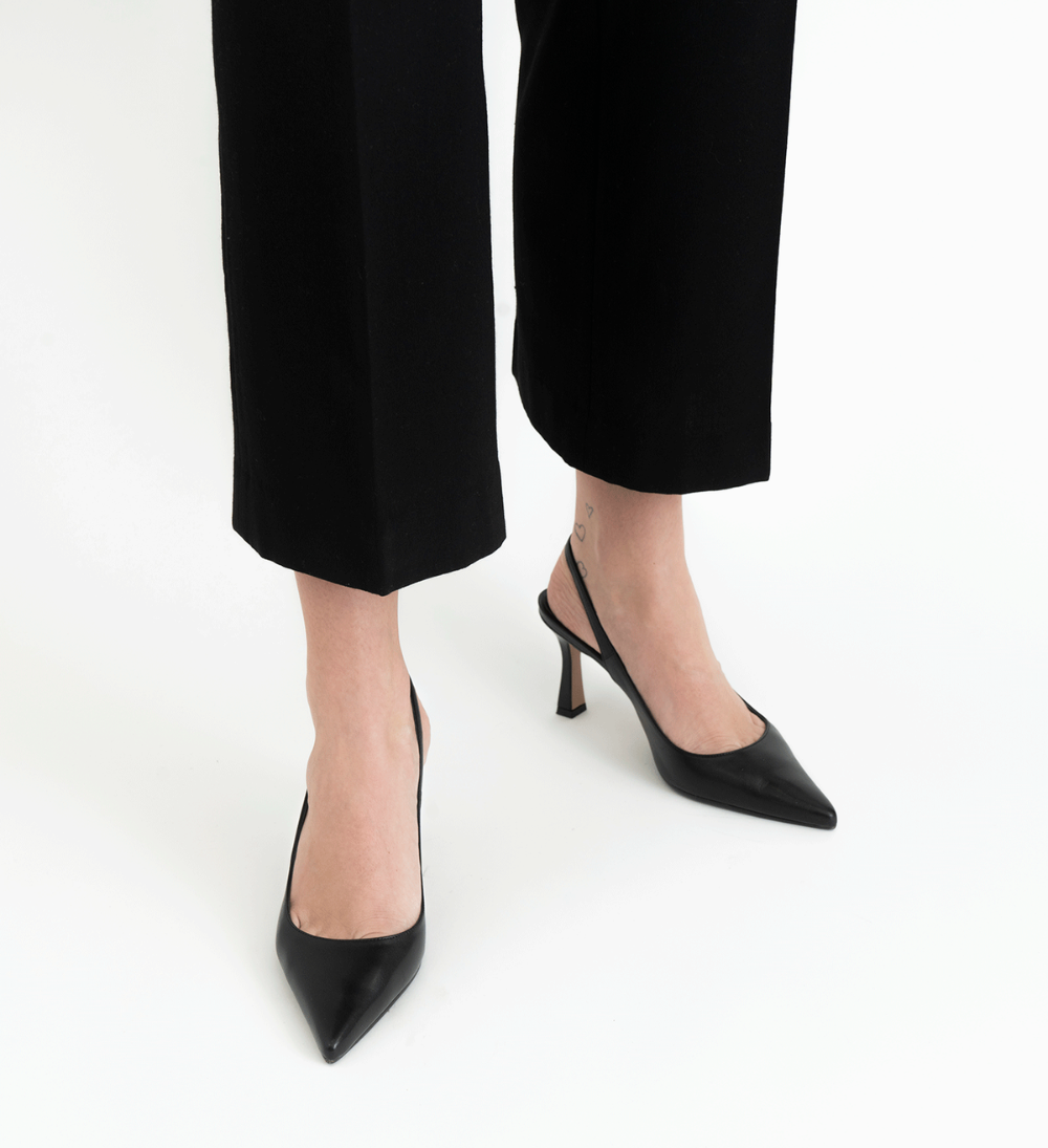 Emilia Low 70 slingback stilettos, black leather