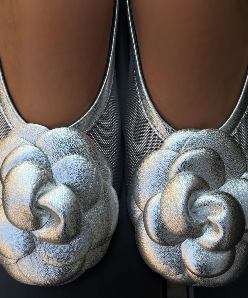 Camelia ballerina, silver leather/mesh