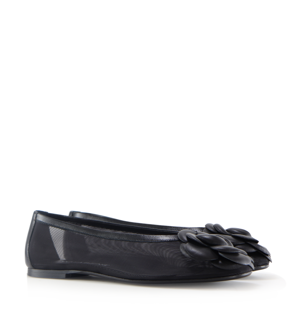 Camelia ballerina, black leather/mesh