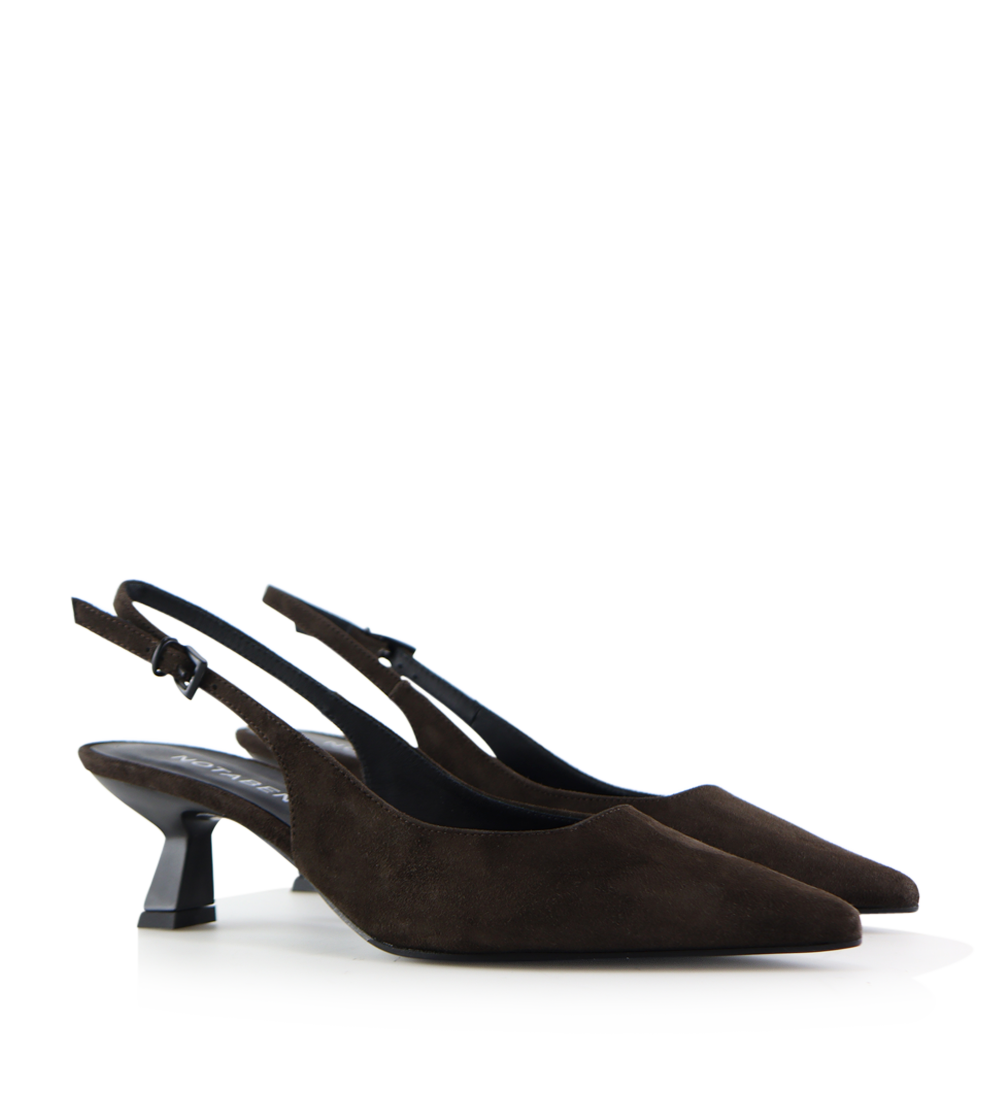 Elisa 50 buckle slingback stiletter, mørkebrun ruskind