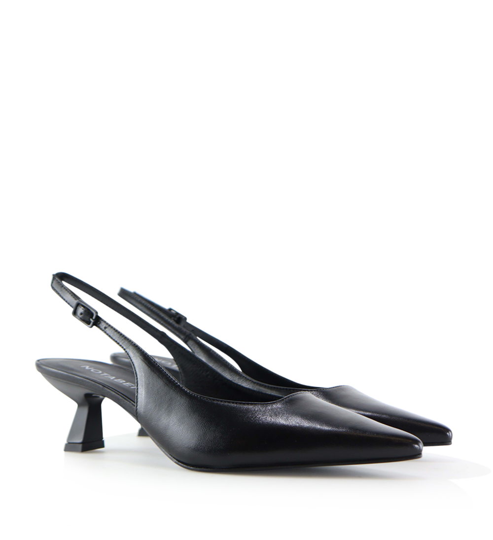 Elisa 50 buckle slingback stilettos, black leather