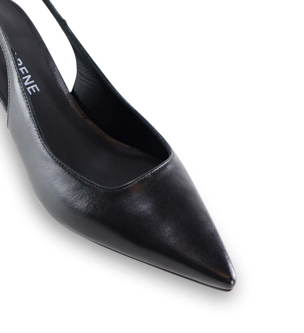 Elisa 50 buckle slingback stilettos, black leather