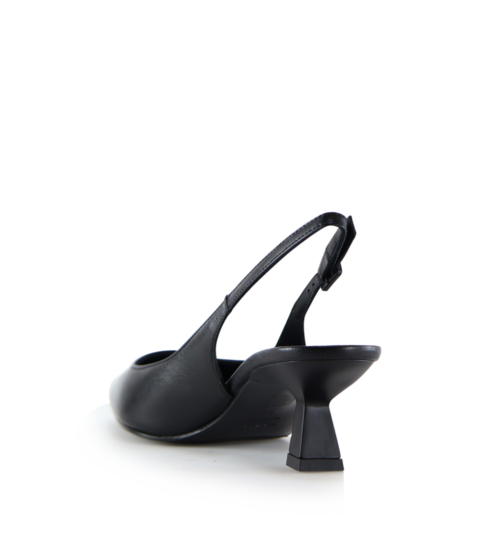 Elisa 50 buckle slingback stilettos, black leather