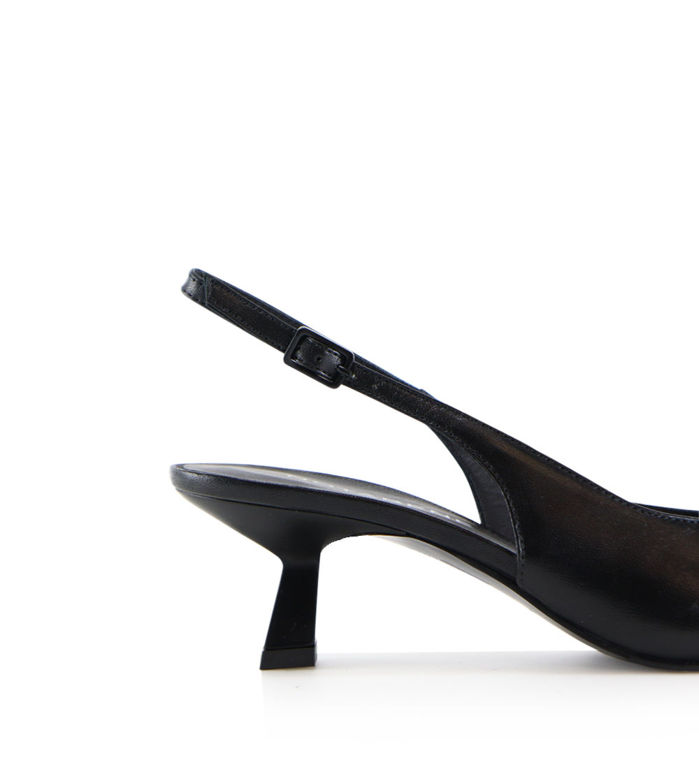 Elisa 50 buckle slingback stilettos, black leather