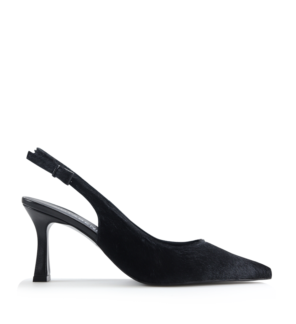 Emilia low 70 slingback stilettos, black cow fur