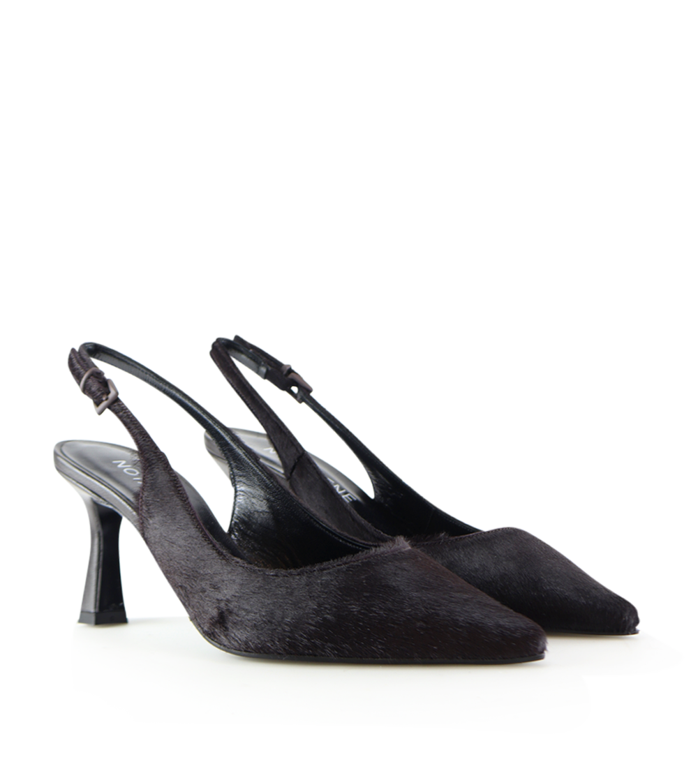 Emilia Low 70 slingback stilettos, dark brown cow fur