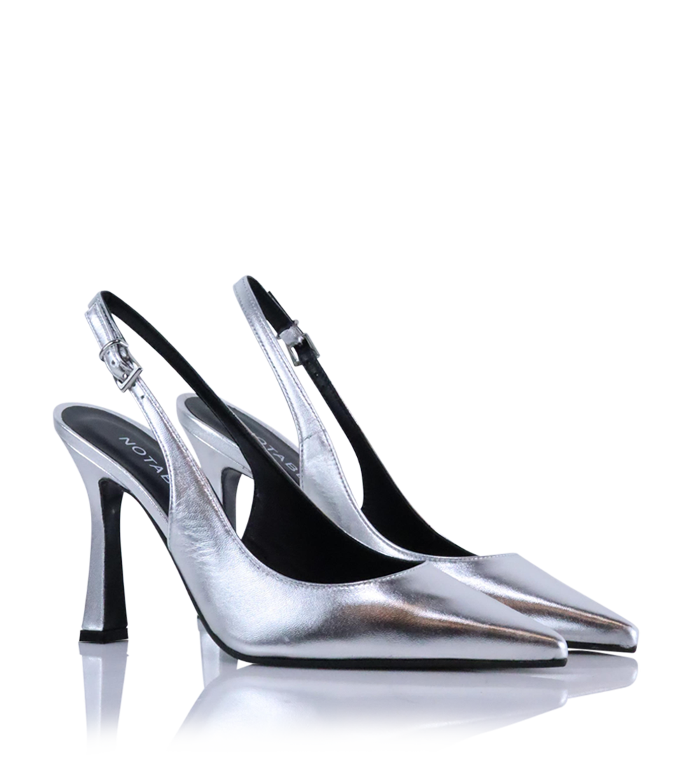 Emilia 90 slingback stiletter, sølv læder