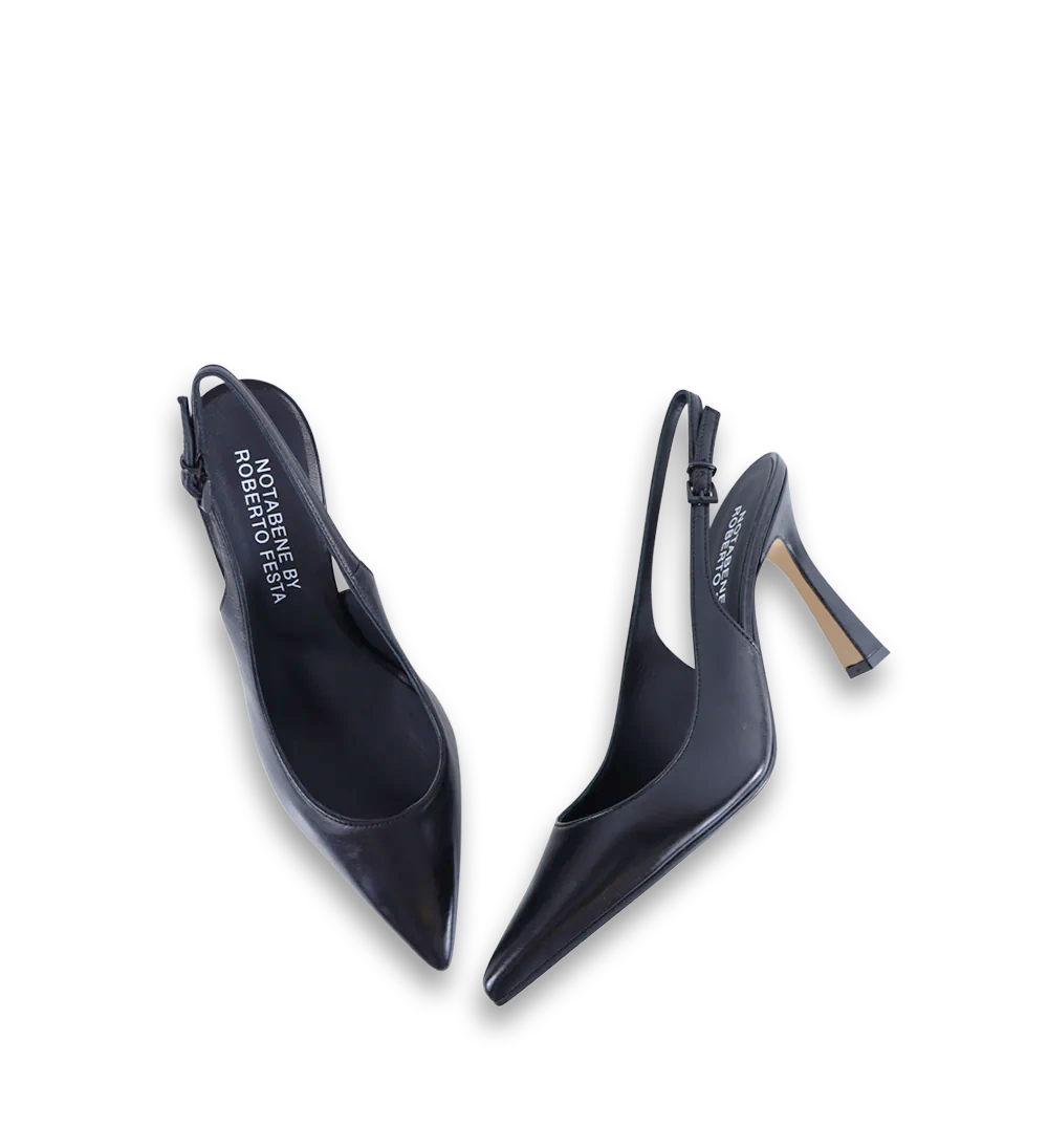 Emilia 90 slingback stiletter, sort læder