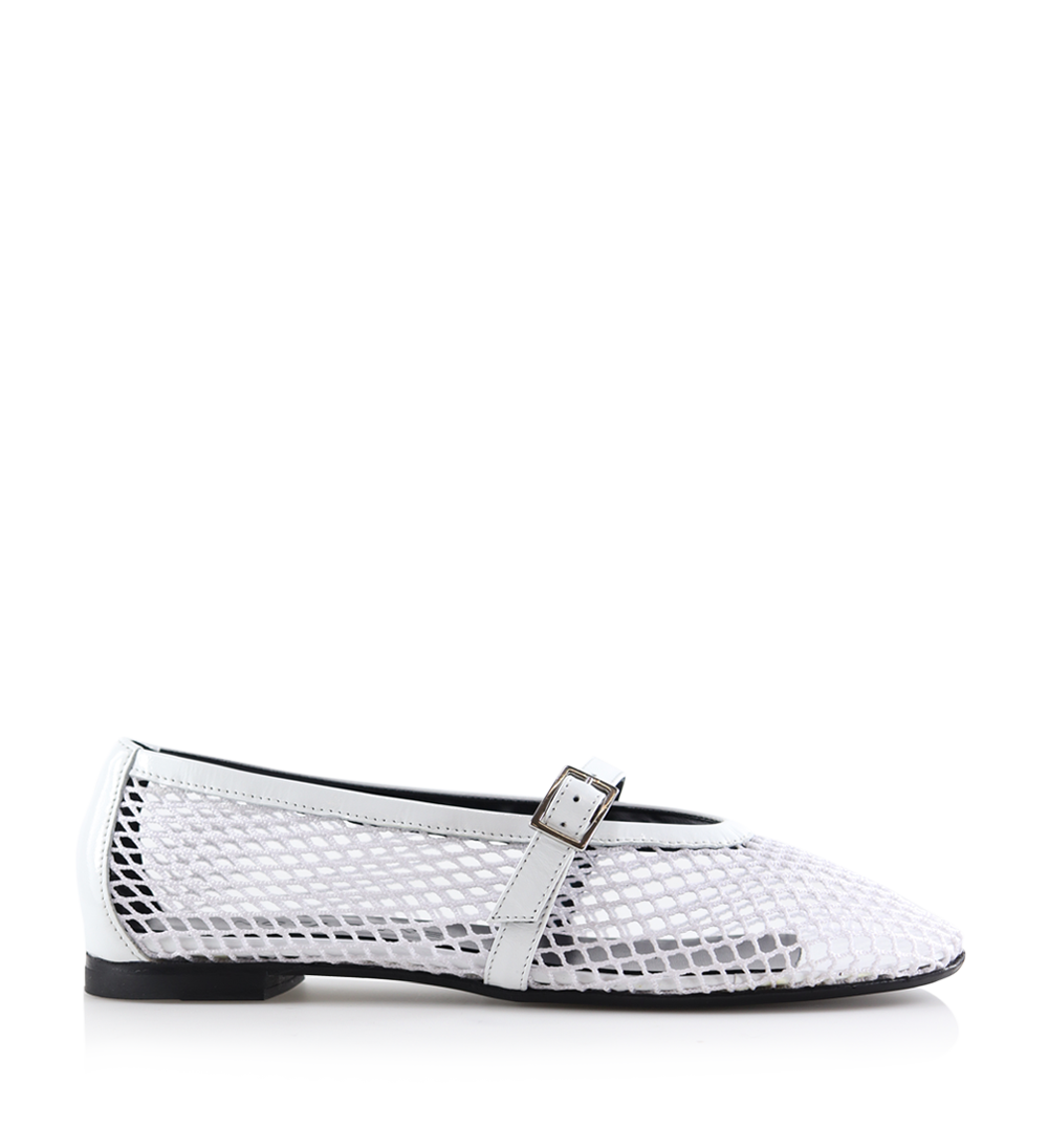 Papillion ballerinas, white patent