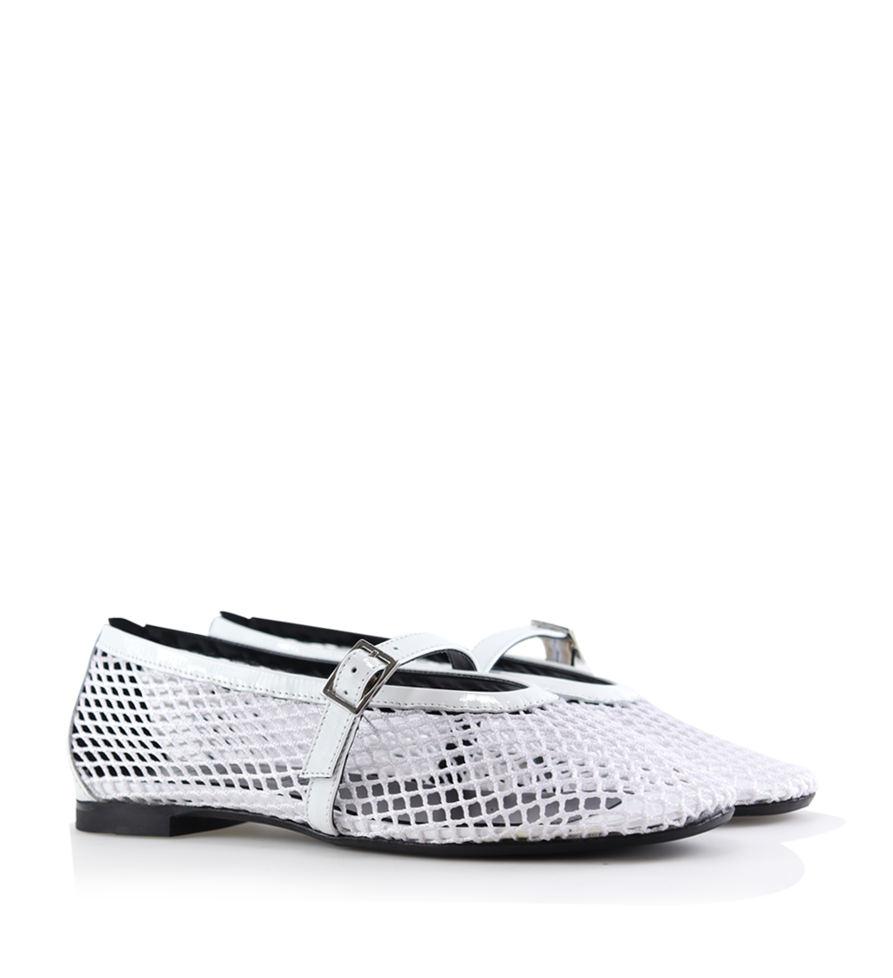 Papillion ballerinas, white patent