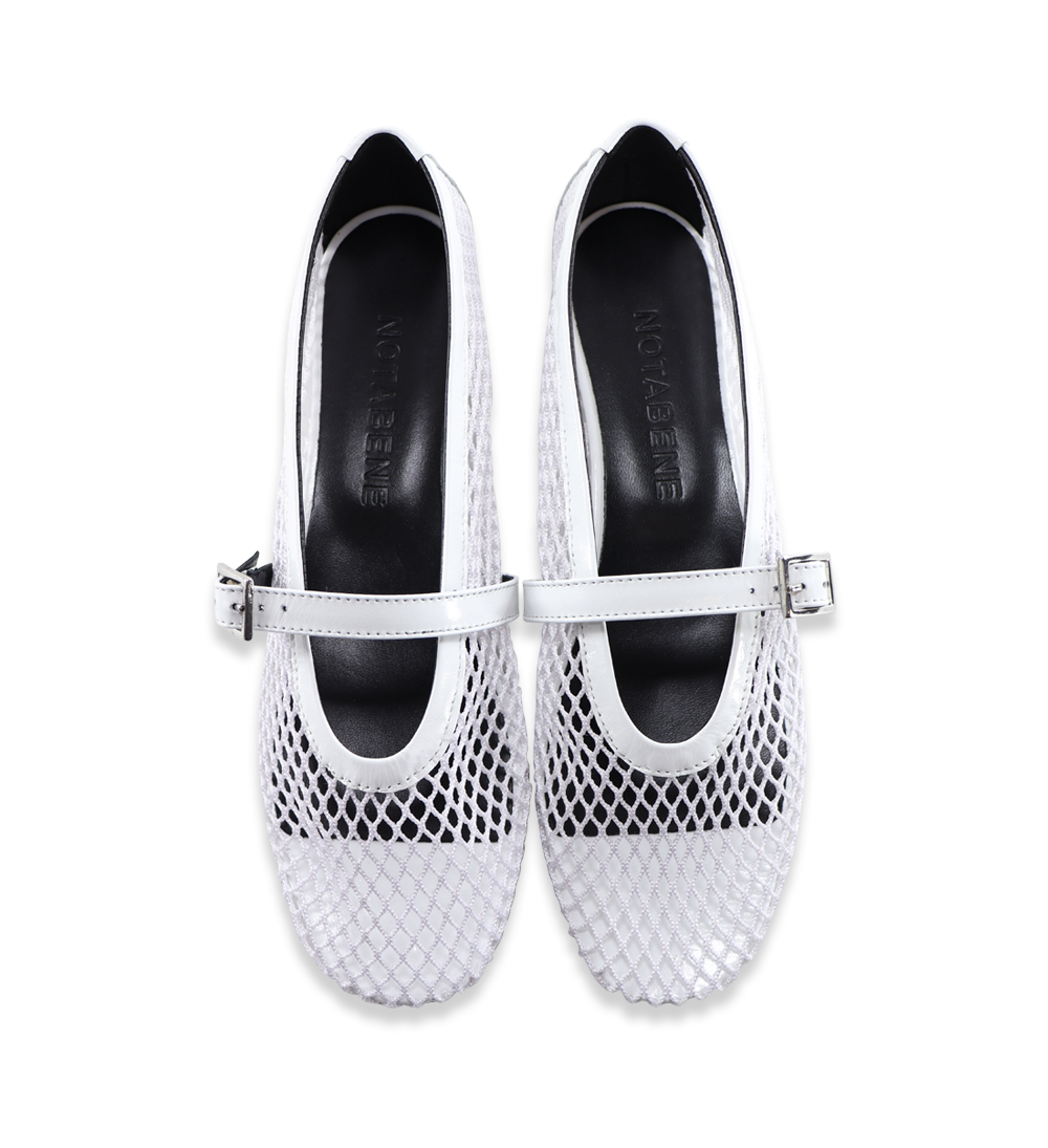 Papillion ballerinas, white patent