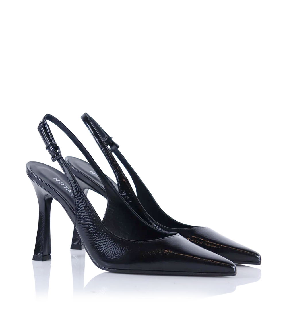Emilia 90 slingback stiletter, sort lak