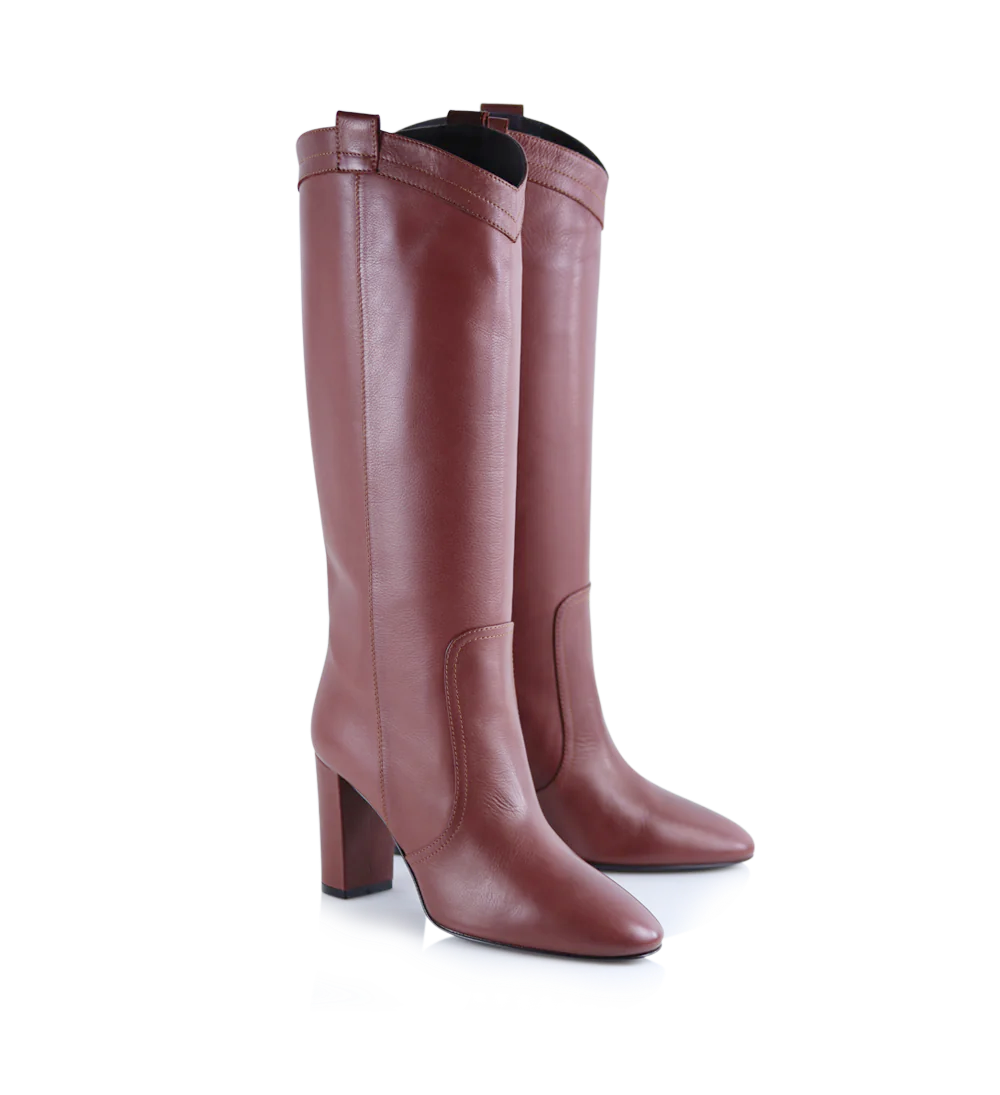 Maria 80 støvler, rød-brun læder