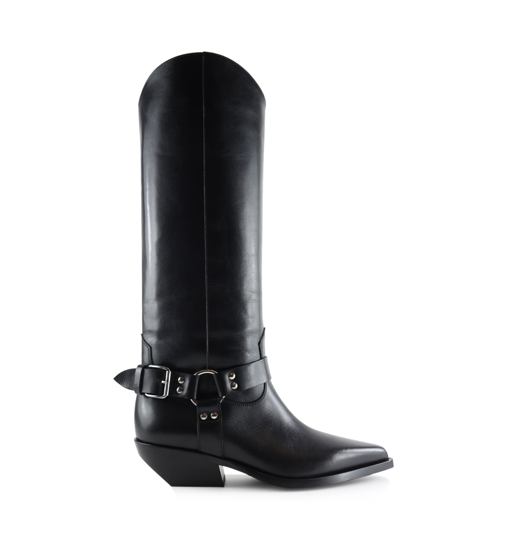 Carlotta 30 cowboy biker boots, black leather