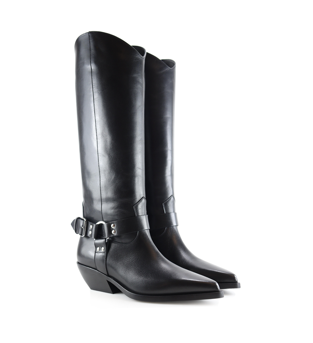 Carlotta 30 cowboy biker boots, black leather