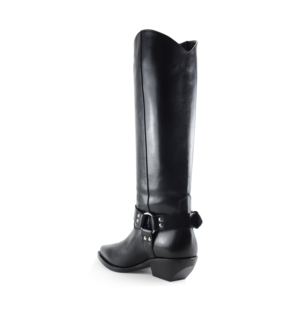 Carlotta 30 cowboy biker boots, black leather