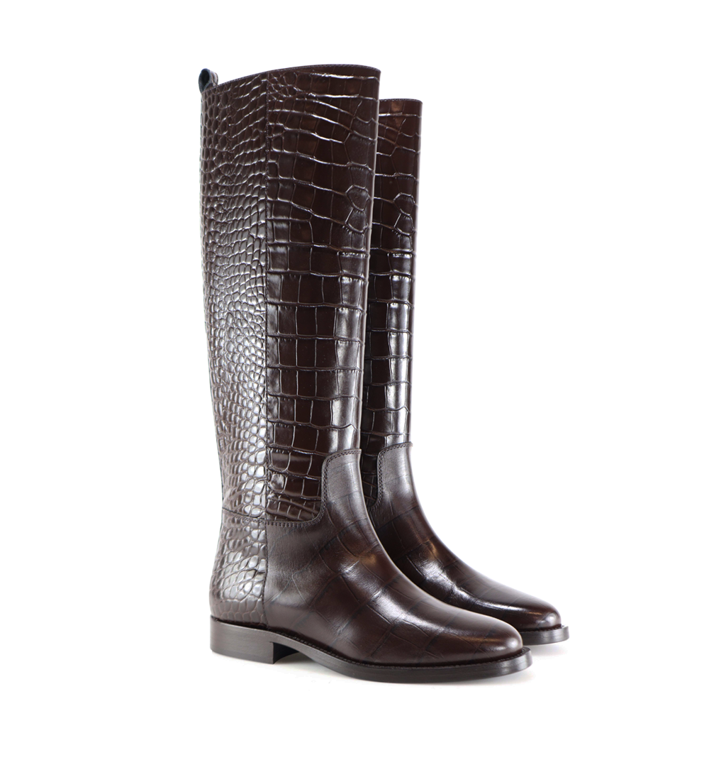 Izella støvler, mørkebrun krokodille