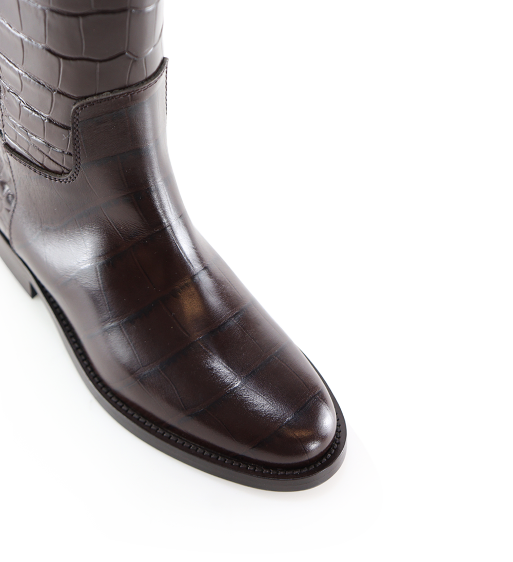 Izella støvler, mørkebrun krokodille