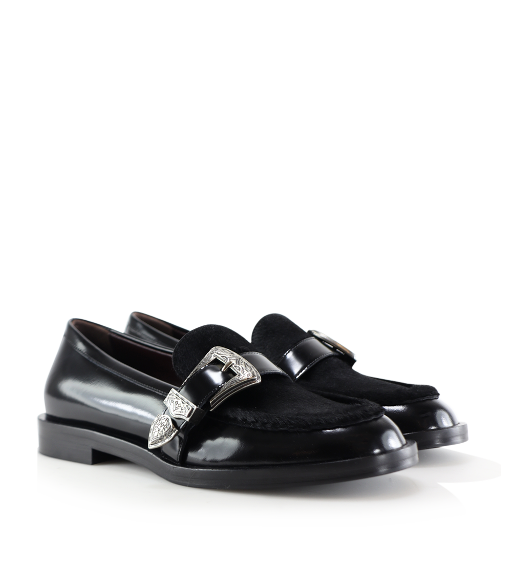 Corinna loafers, black cow fur