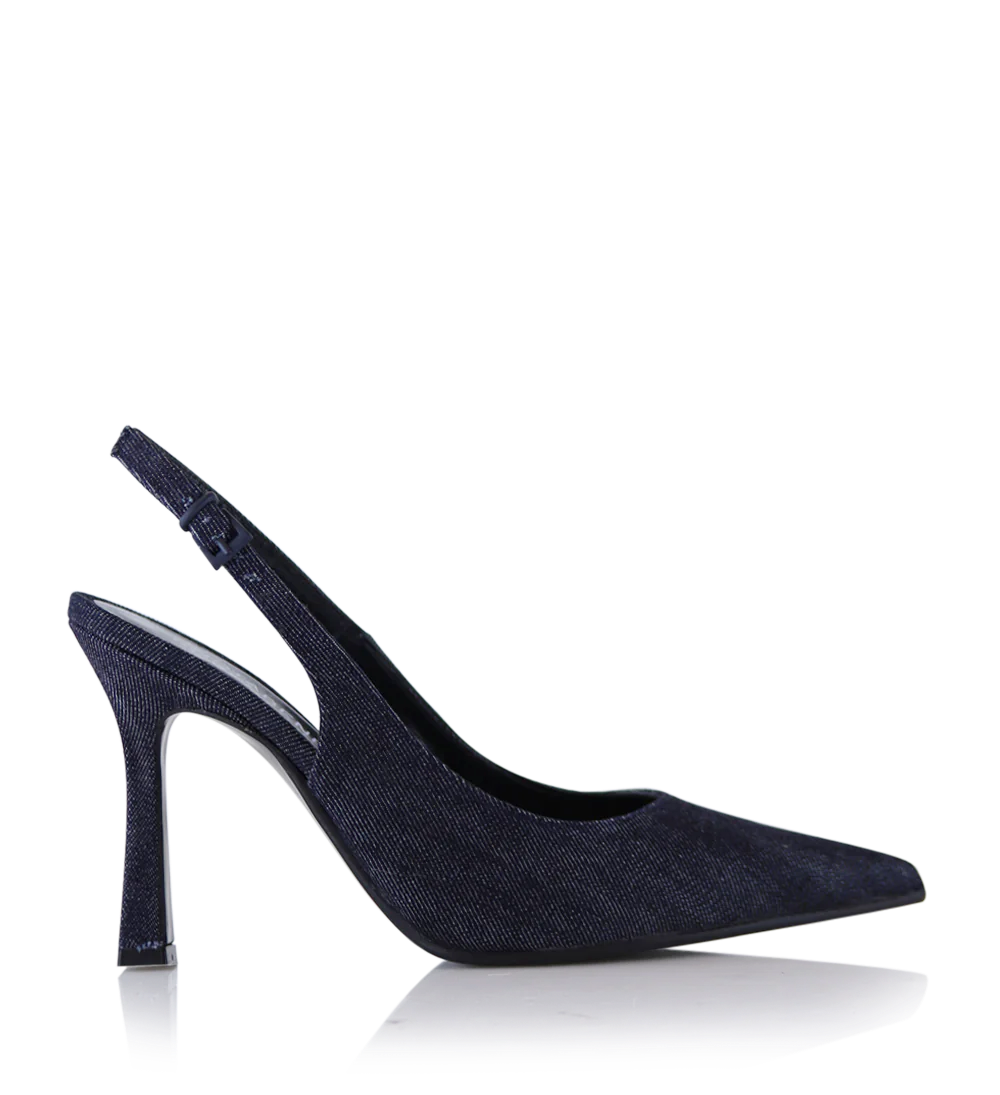 Emilia 90 slingback stilettos, denim