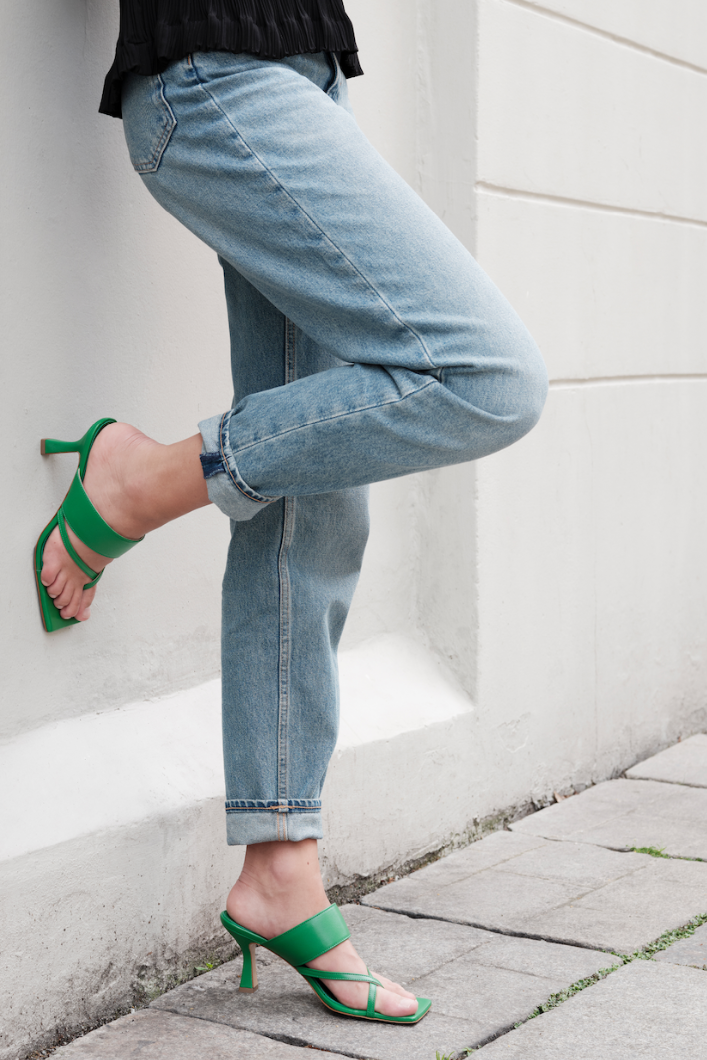 Alberte 75 stilettos, Green Leather