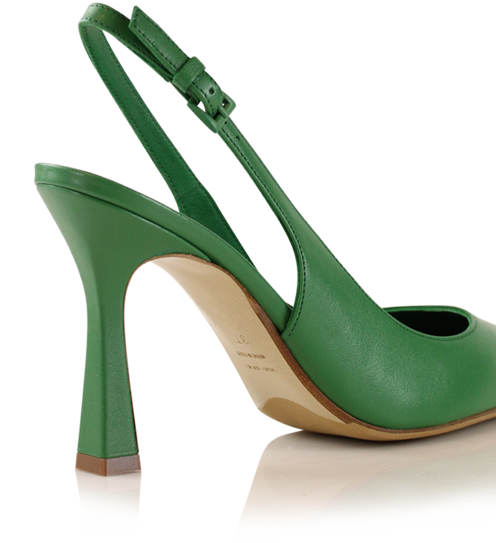 Emilia 90 slingback stiletter, grøn læder