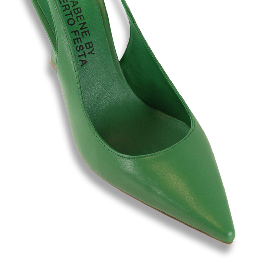 Emilia 90 slingback stiletter, grøn læder